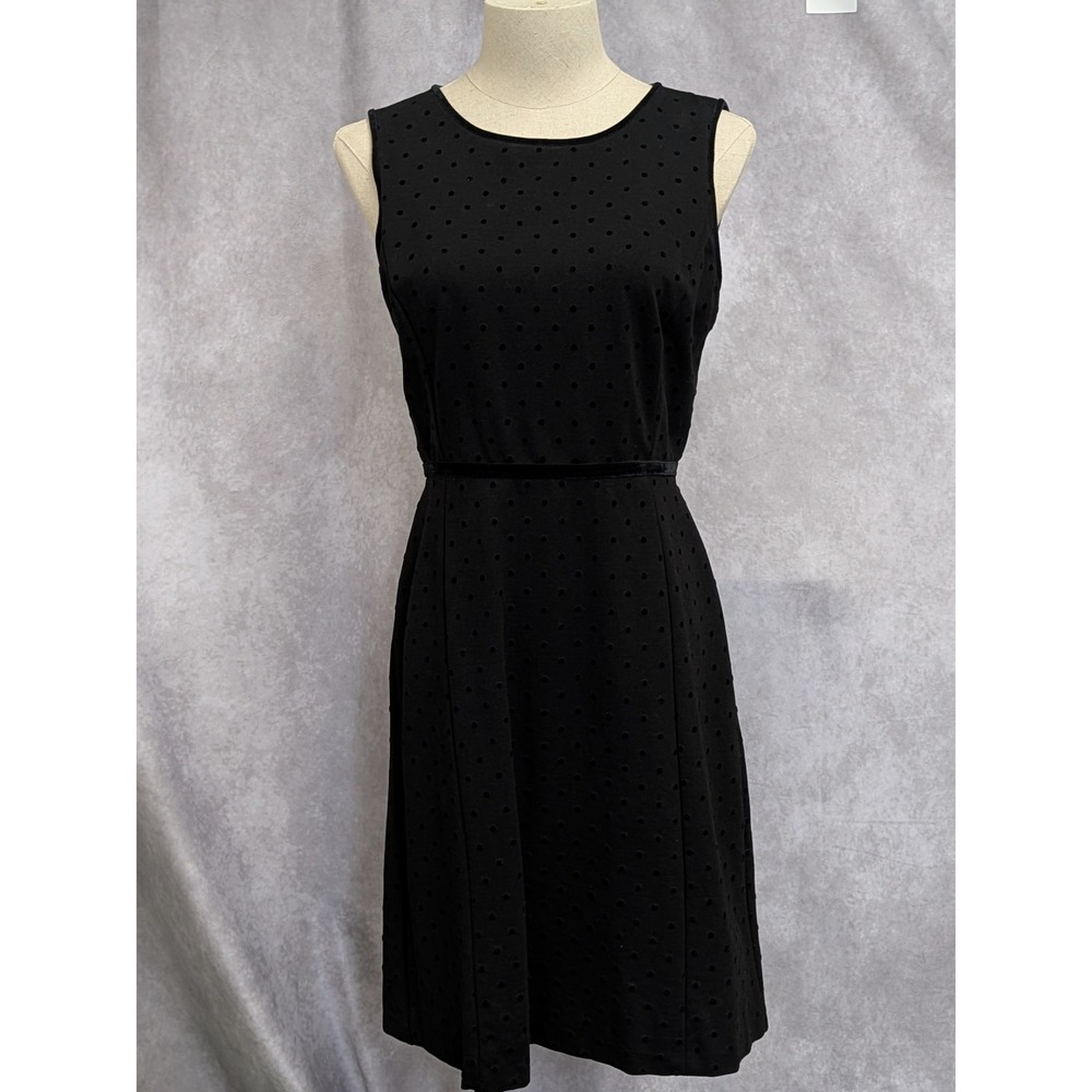 Talbots Petites Black Polka Dot Sleeveless Sheath Dress Velvet Trim Size 4P C24